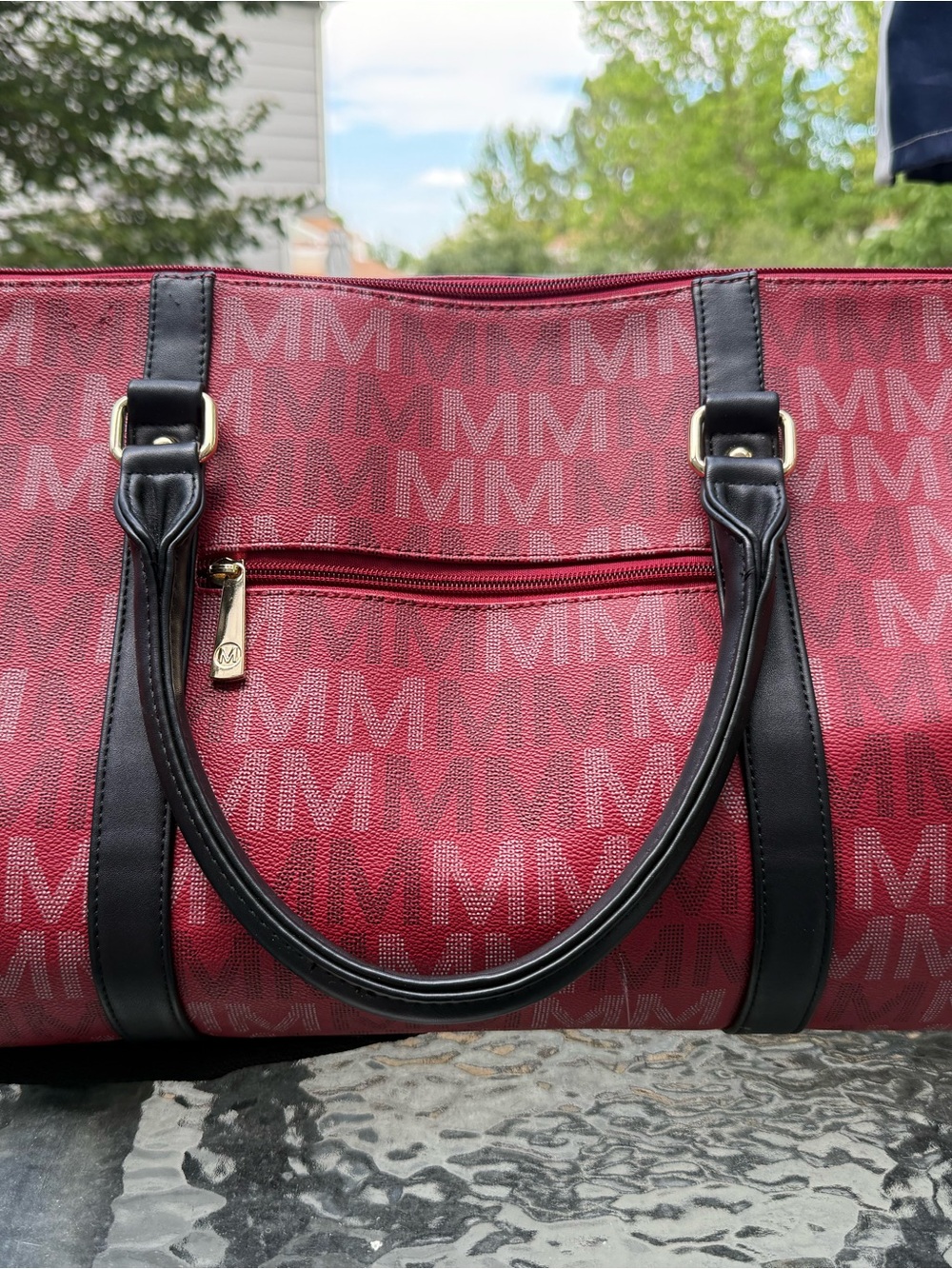Michael Kors Red MM Monogram Tote with Black Trim